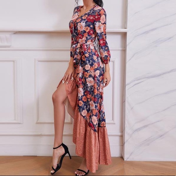 Boho High Low Ruffled Hem Floral Maxi Dress - Picture 3 of 4